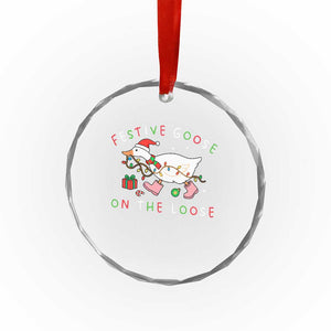 Funny Christmas Goose Crystal Glass Ornament Festive Goose On The Loose Xmas Duck Meme TS10 Print Your Wear