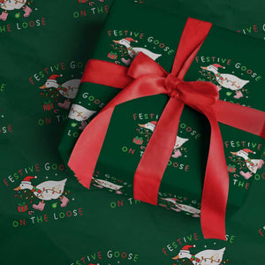 Funny Christmas Goose Wrapping Paper Roll Festive Goose On The Loose Xmas Duck Meme TS10 Green Print Your Wear