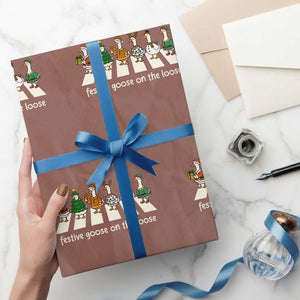 Funny Christmas Goose Wrapping Paper Roll Festive Goose On The Loose Xmas Meme TS10 Mocha Print Your Wear