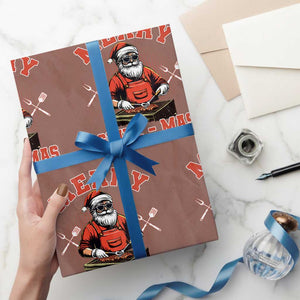 Funny Christmas Grilling Santa Wrapping Paper Roll Merry Grill-Mas BBQ TS11 Mocha Print Your Wear