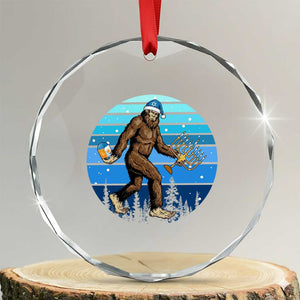 Funny Christmas Hanukkah Bigfoot Lover Crystal Glass Ornament Jewish Holiday Gift TS12 Transparent Glass 3'' Circle Print Your Wear