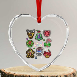 Funny Christmas Heart Crystal Glass Ornament Tis The Season Neon Lights Santa Gingerbread TS11 Transparent Glass 3'' Heart Print Your Wear