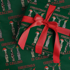 Funny Christmas Hunting Wrapping Paper Roll Christmas Is Calling Camouflage Hunting Whistle TS11 Green Print Your Wear