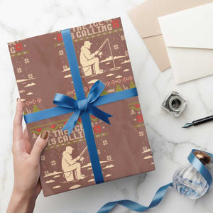 Funny Christmas Ice Fishing Wrapping Paper Roll Merry Fishmas Fish Fishing Ugly Xmas TS10 Mocha Print Your Wear