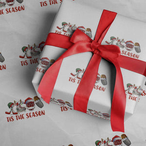 Funny Christmas Ice Hockey Wrapping Paper Roll Tis The Season Santa Elf Hat Hockey Equipment TS11 White Print Your Wear