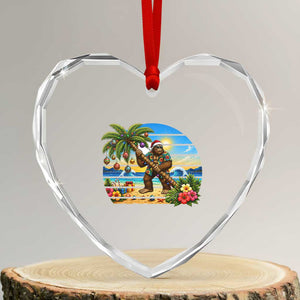 Funny Christmas In July Bigfoot Heart Crystal Glass Ornament Tropical Vacation Graphic
