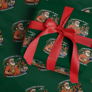 Funny Christmas in July Making Bad Decisions Wrapping Paper Roll Tropical Santa Hawaiian Summer Holiday Party TS10 Green Print Your Wear