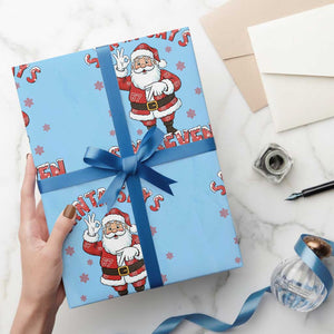 Funny Christmas Meme Gift Wrapping Paper Roll Santa Says Six Seven TS12 Light Blue Print Your Wear