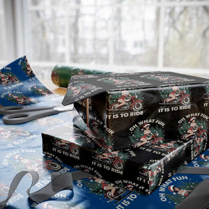 Funny Christmas Motorbike Wrapping Paper Roll Oh What Fun It Is To Ride Female Santa Biker TS11 Black Print Your Wear