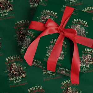Funny Christmas Motorcycle Biker Wrapping Paper Roll Santas Sleighers Motorcycle Club Decking The Halls TS11 Green Print Your Wear