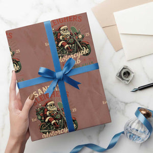 Funny Christmas Motorcycle Biker Wrapping Paper Roll Santas Sleighers Motorcycle Club Decking The Halls TS11 Mocha Print Your Wear