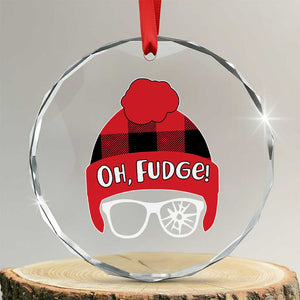 Funny Christmas Movie Crystal Glass Ornament Oh Fudge Buffalo Plaid Printed Graphic Beanie Cap TS11 Transparent Glass 3'' Circle Print Your Wear