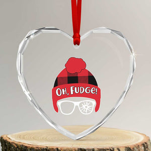 Funny Christmas Movie Heart Crystal Glass Ornament Oh Fudge Buffalo Plaid Printed Graphic Beanie Cap TS11 Transparent Glass 3'' Heart Print Your Wear