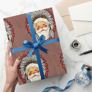 Funny Christmas Native American Indian Santa War Bonnet Wrapping Paper Roll TS11 Mocha Print Your Wear