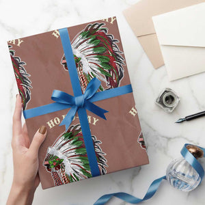 Funny Christmas Native American Wrapping Paper Roll Ho Ho Ho Lay Vintage War Bonnet TS11 Mocha Print Your Wear