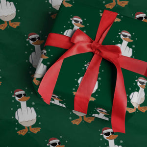Funny Christmas Offensive Rude Duck Wrapping Paper Roll I Dont Give A Duck Middle Finger Xmas TS11 Green Print Your Wear