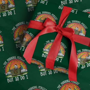 Funny Christmas Opossum Wrapping Paper Roll The Horrors Persist But So Do I Dumpster Fire Rainbow TS11 Green Print Your Wear