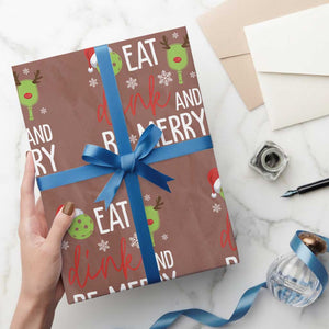 Funny Christmas Pickleball Wrapping Paper Roll Eat Dink And Be Merry TS11 Mocha Print Your Wear