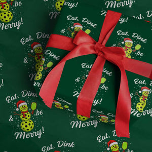Funny Christmas Pickleball Wrapping Paper Roll Eat Dink And Be Merry Snowman TS11 Green Print Your Wear