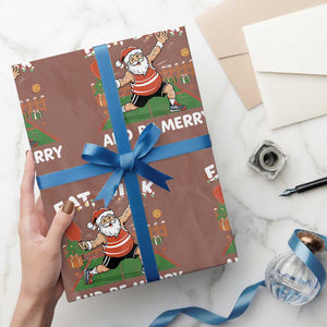 Funny Christmas Pickleball Wrapping Paper Roll Eat Dink And Be Merry Xmas Santa TS11 Mocha Print Your Wear