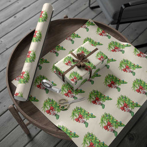 Funny Christmas Pig In Green Hand Naughty Wrapping Paper Roll Pet Lover Gift TS12 Beige Print Your Wear