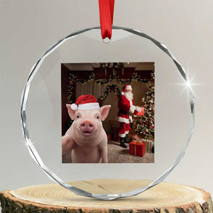 Funny Christmas Pig Selfie With Santa Gift Crystal Glass Ornament TS12 Transparent Glass 3'' Circle Print Your Wear