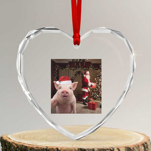 Funny Christmas Pig Selfie With Santa Gift Heart Crystal Glass Ornament TS12 Transparent Glass 3'' Heart Print Your Wear