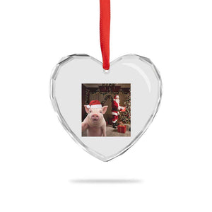 Funny Christmas Pig Selfie With Santa Gift Heart Crystal Glass Ornament TS12 Print Your Wear