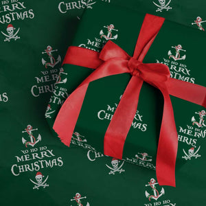 Funny Christmas Pirate Wrapping Paper Roll Yo Ho Ho Merry Christmas Anchor Santa Skull TS11 Green Print Your Wear