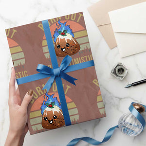 Funny Christmas Pudding Wrapping Paper Roll Burn Out But Optimistic Blue Flame TS11 Mocha Print Your Wear