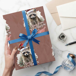 Funny Christmas Racoon Wrapping Paper Roll Sorry Santa I've Been Feral Trash Panda TS11 Mocha Print Your Wear