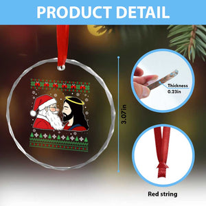 Funny Christmas Santa and Jesus Crystal Glass Ornament Most Wonderful Time Christian Holiday Gag Gift TS02 Print Your Wear