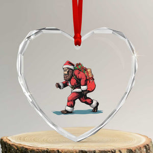 Funny Christmas Santa Bigfoot Heart Crystal Glass Ornament Xmas Sasquatch TS11 Transparent Glass 3'' Heart Print Your Wear