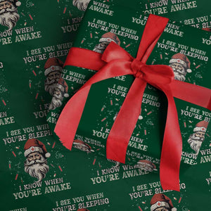 Funny Christmas Santa Doctor Medical Wrapping Paper Roll I See You When You're Sleeping I Know When You're Awake TS11 Green Print Your Wear