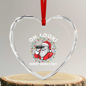 Funny Christmas Santa Oh Look Nobody Gives A Shit Heart Crystal Glass Ornament TS11 Transparent Glass 3'' Heart Print Your Wear