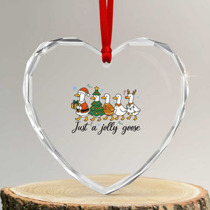 Funny Christmas Silly Goose Heart Crystal Glass Ornament Just A Jolly Goose Xmas Poultry Animal Humor TS11 Transparent Glass 3'' Heart Print Your Wear