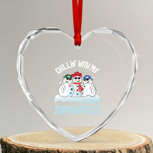 Funny Christmas Snowman Heart Crystal Glass Ornament Chillin' With My Snowmies Squad TS11 Transparent Glass 3'' Heart Print Your Wear
