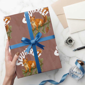 Funny Christmas Squirrel Wrapping Paper Roll Xmas Vacation Holiday Movie Pine Tree TS11 Mocha Print Your Wear
