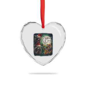 Funny Christmas Three Raccoons 67 Heart Crystal Glass Ornament Trash Panda Moon Howling Six Seven Meme TS11 Print Your Wear