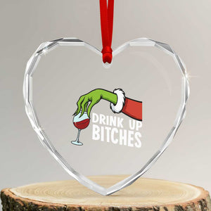 Funny Christmas Wine Heart Crystal Glass Ornament Drink Up Bitches TS14 Transparent Glass 3'' Heart Print Your Wear