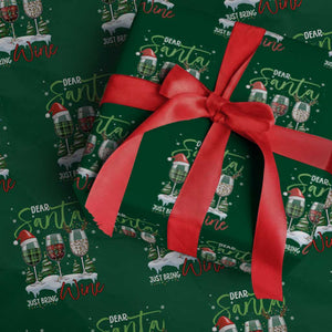 Funny Christmas Wine Wrapping Paper Roll Dear Santa Just Bring Wine Winter Holiday TS11 Green Print Your Wear
