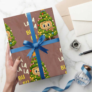 Funny Christmas Wrapping Paper Roll Fa La La La Bu Bu Xmas Song Kawaii Bubu TS10 Mocha Print Your Wear
