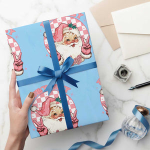 Funny Christmas Wrapping Paper Roll Holly Jolly Vibes Retro Pink Santa TS11 Light Blue Print Your Wear