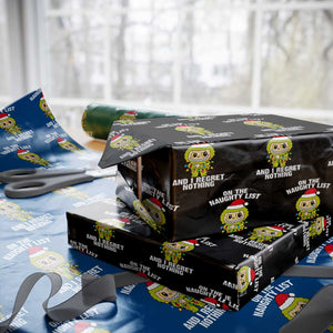 Funny Christmas Wrapping Paper Roll On the Naughty List I Regret Nothing Kawaii Bubu TS10 Black Print Your Wear