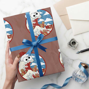 Funny Christmas Wrapping Paper Roll Santa Tsunami Is Eating Ginger Bread Xmas TS11 Mocha Print Your Wear