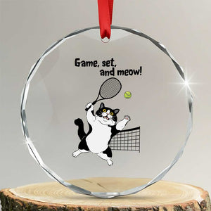 Funny Chubby Cat Tennis Crystal Glass Ornament Game Set And Meow TS12 Transparent Glass 3'' Circle Print Your Wear