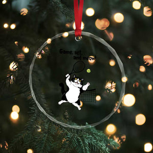 Funny Chubby Cat Tennis Crystal Glass Ornament Game Set And Meow TS12 Print Your Wear