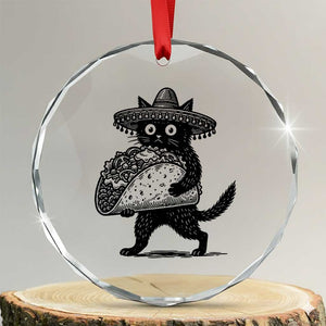 Funny Cinco De Mayo Black Cat With Taco Crystal Glass Ornament Mexican Food Gift TS12 Transparent Glass 3'' Circle Print Your Wear