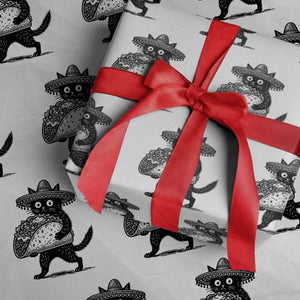 Funny Cinco De Mayo Black Cat With Taco Wrapping Paper Roll Mexican Food Gift TS12 White Print Your Wear