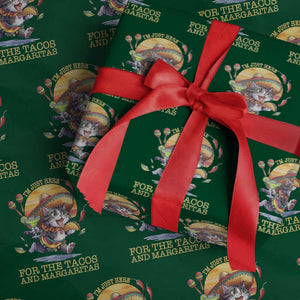 Funny Cinco De Mayo Cat Wrapping Paper Roll Just Here For The Tacos And Margaritas TS12 Green Print Your Wear